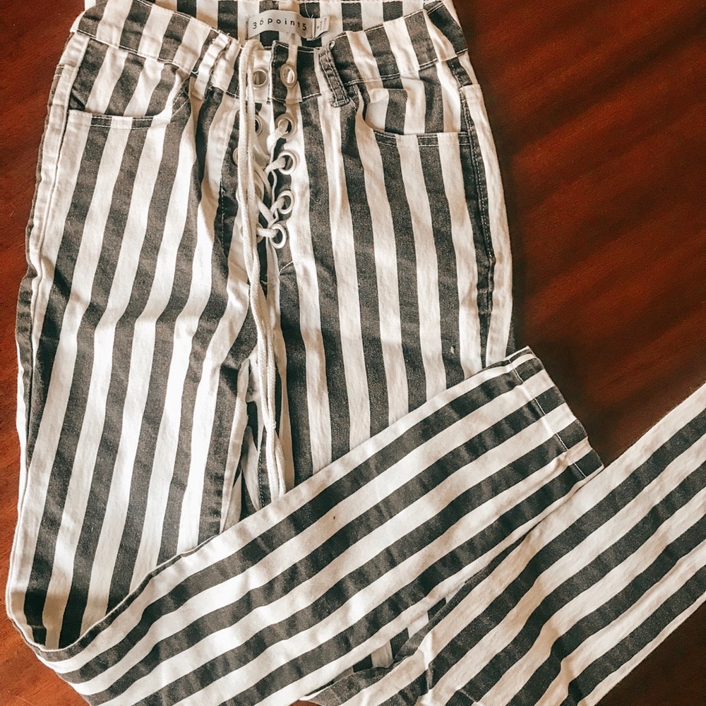 striped lace up jeans
